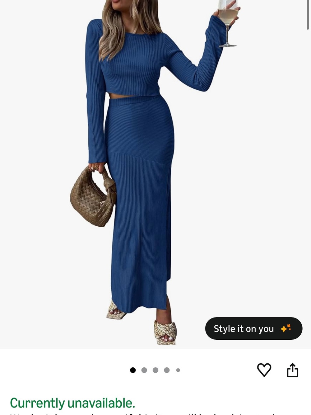 Amazon Ribbed Knit Maxi Skirt Set in Blue